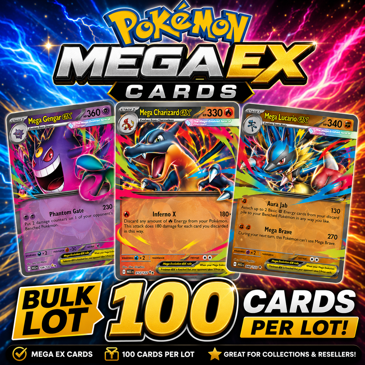 Pokémon 100 ULTRA RARE MEGA EX ONLY Card Lot Bulk Wholesale - NM Condition