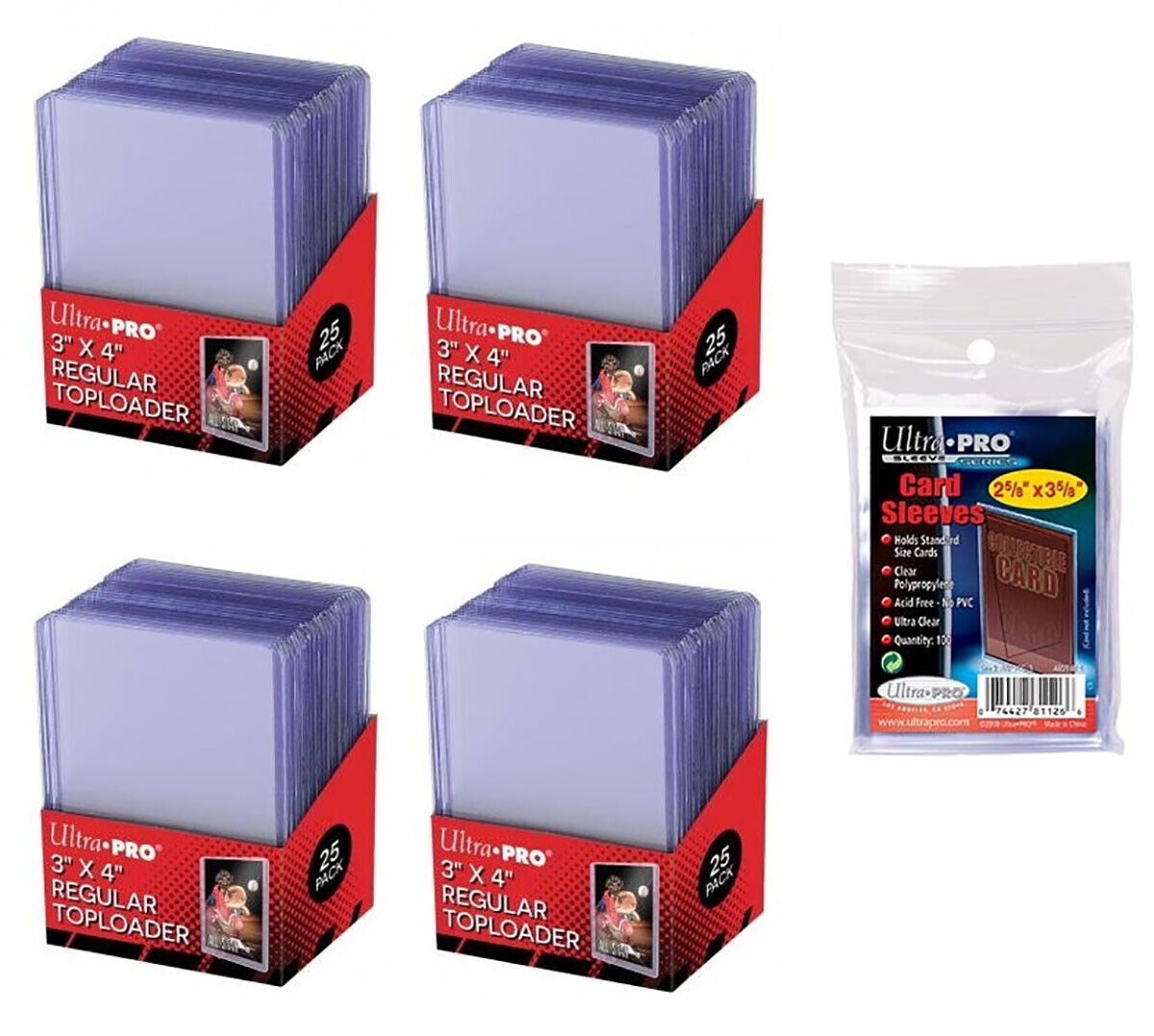 Ultra PRO Regular 100 Count 3X4 Toploaders Top Loaders + 100 Soft Sleeves
