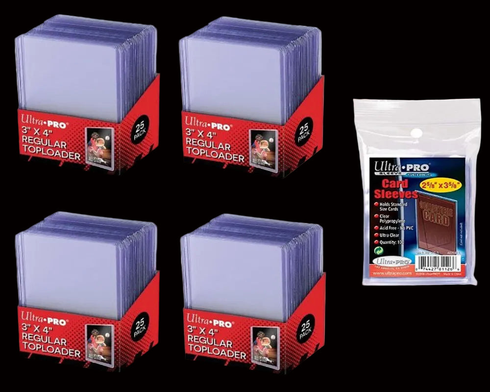 Ultra PRO Regular 100 Count 3X4 Toploaders Top Loaders + 100 Soft Sleeves