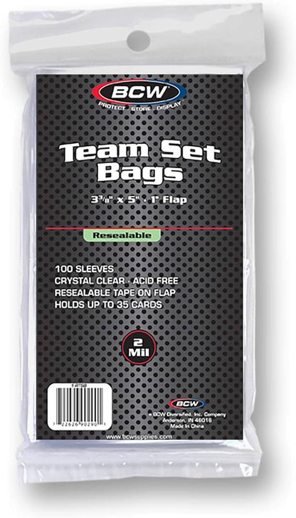 BCW Team Set Bags - 100/200/300/400/500/1000/1500/2000 Resealable Sleeves