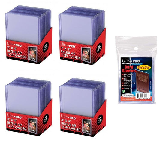 Ultra PRO Regular 100 Count 3X4 Toploaders Top Loaders + 100 Soft Sleeves